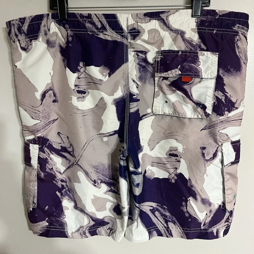 Sakkas Men's Purple‎ & White Lined Swim Trunks Board Shorts Size Large Beach